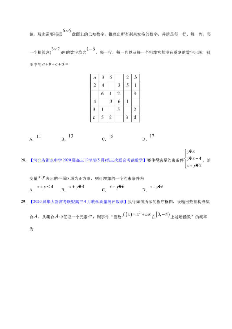专题10不等式、推理与证明、算法初步、复数&mdash;&mdash;2020年高考真题和模拟题文科数学分项汇编（学生版）_02高考数学_新高考复习资料_2022年新高考资料_2022年一轮复习各版本