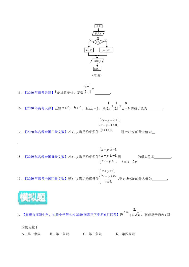 专题10不等式、推理与证明、算法初步、复数&mdash;&mdash;2020年高考真题和模拟题文科数学分项汇编（学生版）_02高考数学_新高考复习资料_2022年新高考资料_2022年一轮复习各版本