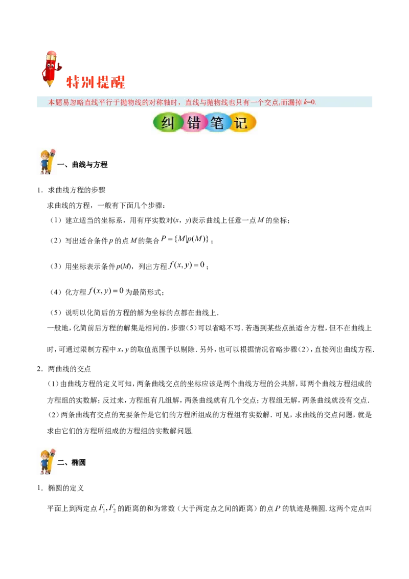 专题10圆锥曲线-备战2019年高考数学（理）之纠错笔记系列（原卷版）_02高考数学_新高考复习资料_2022年新高考资料_2022年一轮复习各版本_1.新高考2022年高考数学一轮复习_原卷版