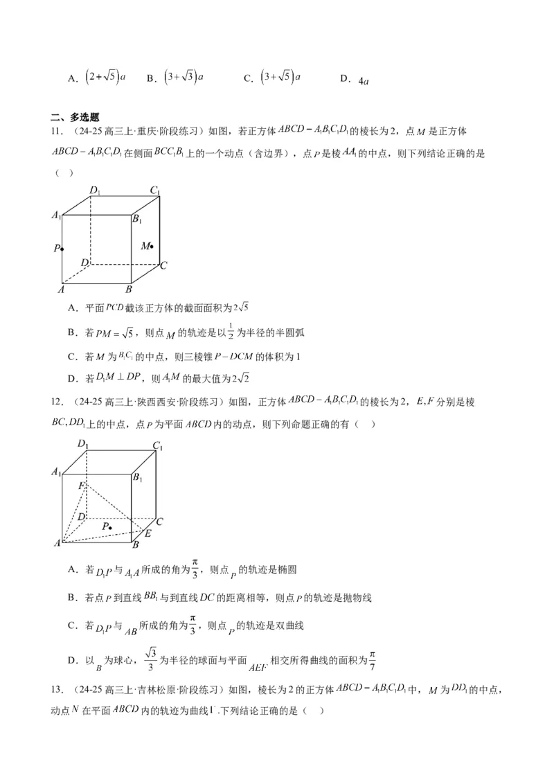 专题11立体几何中的截面与轨迹问题（6大题型）-2025年高考数学二轮热点题型归纳与变式演练（新高考通用）（原卷版）_02高考数学_2025年新高考资料_二轮复习_一、题型突破