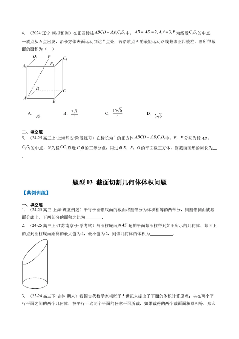 专题11立体几何中的截面与轨迹问题（6大题型）-2025年高考数学二轮热点题型归纳与变式演练（新高考通用）（原卷版）_02高考数学_2025年新高考资料_二轮复习_一、题型突破
