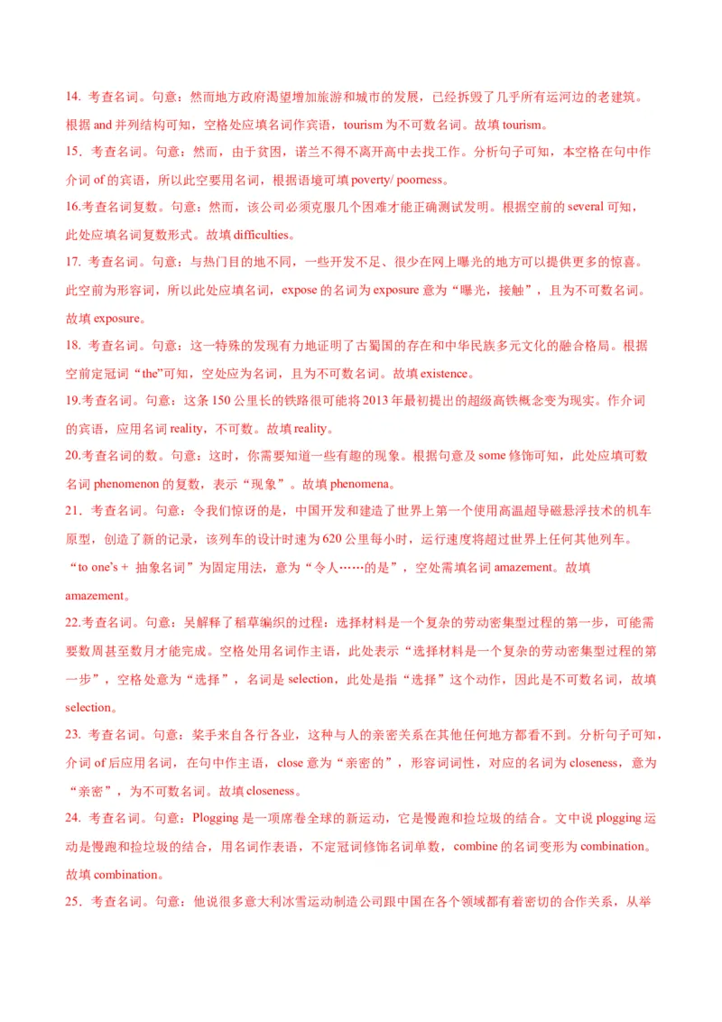 专题1.1.2名词(冲击双一流&middot;单句语法填空60题+原创语法填空1篇)_03高考英语_新高考复习资料_2024年新高考资料_专项复习资料_第二部分语法知识专项突破（含原创试题）