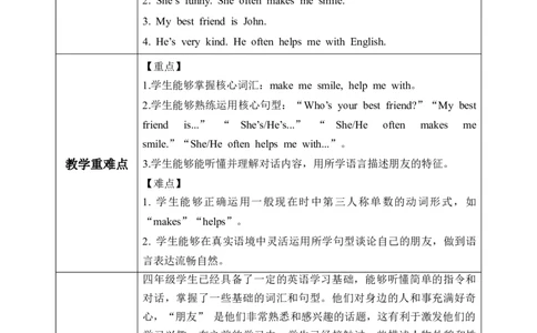 Unit2第4课时PartBLet&rsquo;stalk&Talkaboutyourbestfriend(教学设计)_4上-新英语人教PEP版（2025持续更新）_01.英语4上-教案+PPT课件+学习任务单+练习第1套齐全_2教案