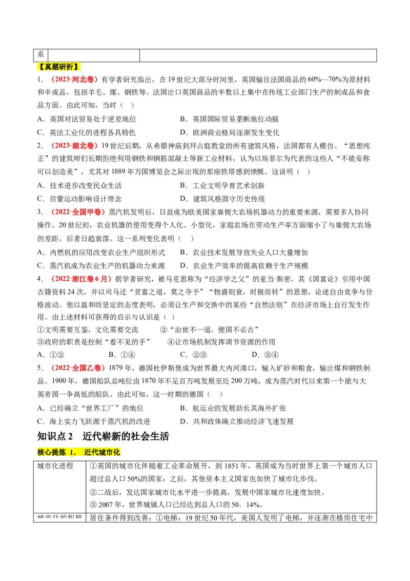 专题09从分散到整体&mdash;&mdash;工业革命与全球联系的建立与发展（讲义）（原卷版）_07高考历史_新高考复习资料_2024年新高考复习资料_二轮复习资料_配套讲义