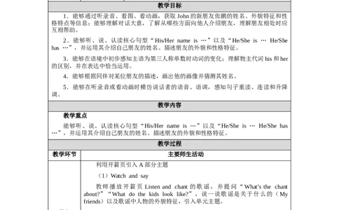 Unit2Lesson1_4上-新英语人教PEP版（2025持续更新）_04教案+教学计划_教案（表格）