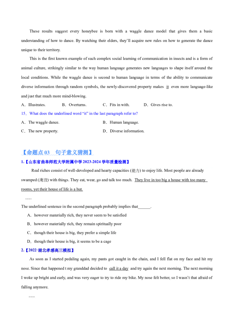 专题09词义猜测题（分层练）(原卷版)-高频考点解密2024年高考英语二轮复习高频考点追踪与预测（新高考专用）_03高考英语_新高考复习资料_2024年新高考资料_二轮复习资料_分层练