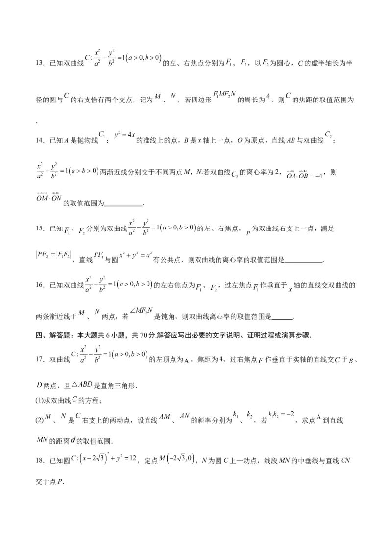 专题11双曲线中的参数及范围问题(原卷版)_02高考数学_2024年新高考资料_3.2024专项复习_2024年新高考数学之圆锥曲线专项重难点突破练（新高考专用）