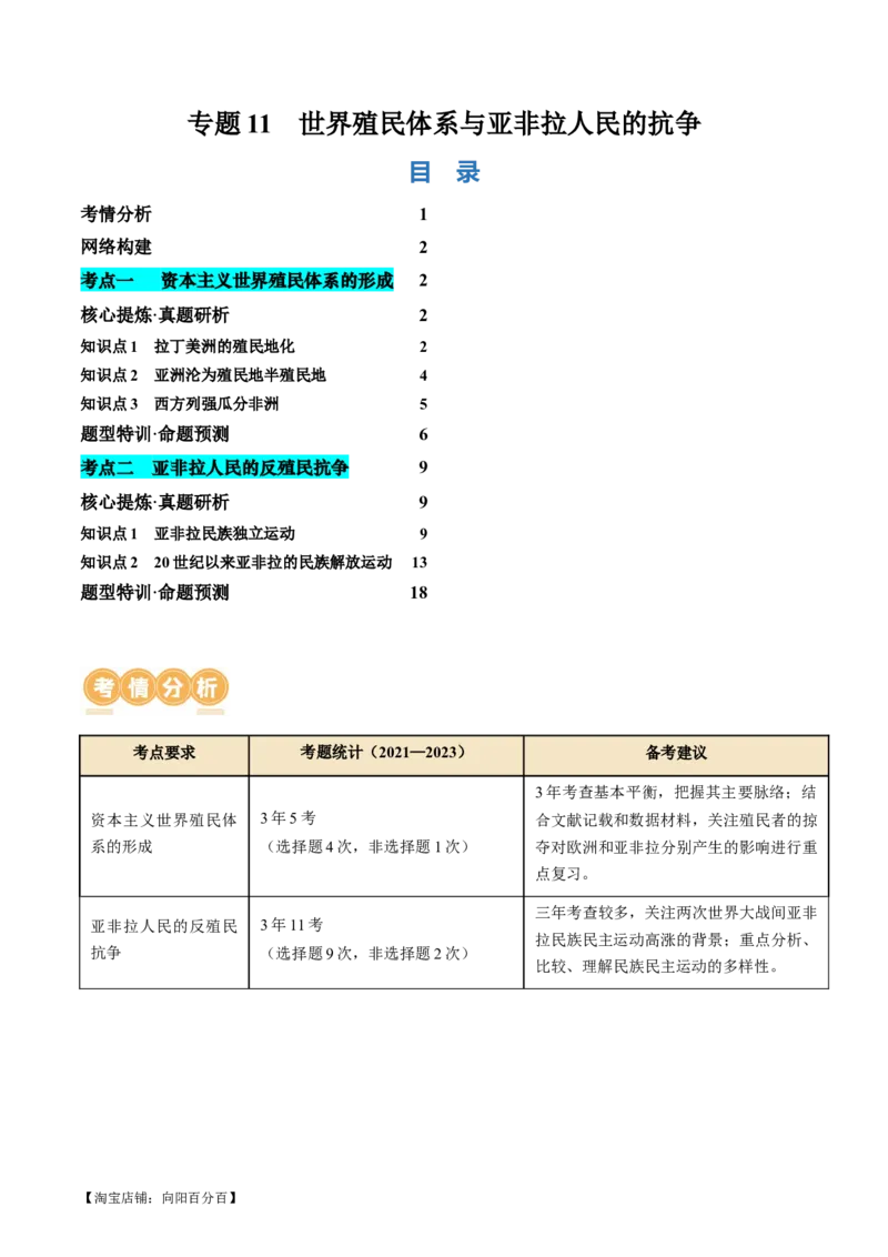 专题11世界殖民体系与亚非拉人民的抗争（讲义）（解析版）_07高考历史_新高考复习资料_2024年新高考复习资料_二轮复习资料_2024年高考历史二轮复习讲练测（新教材新高考）_配套讲义