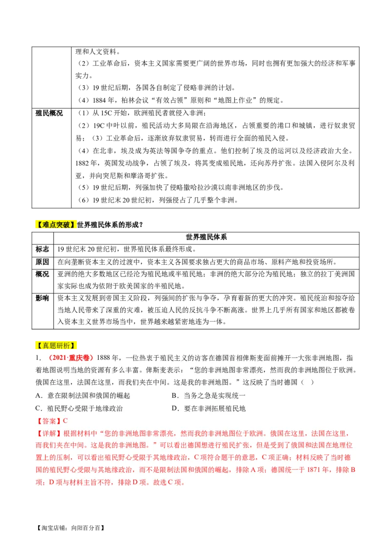 专题11世界殖民体系与亚非拉人民的抗争（讲义）（解析版）_07高考历史_新高考复习资料_2024年新高考复习资料_二轮复习资料_2024年高考历史二轮复习讲练测（新教材新高考）_配套讲义