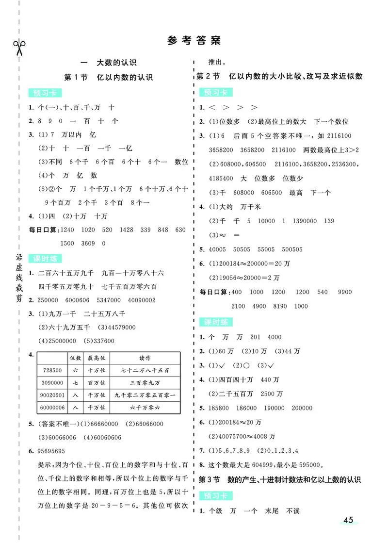 四年级数学上册人教版《七彩课堂》（预习+课课练）_1-6年级《七彩课堂》预习卡_1-6年级数学上册人教版《七彩课堂》（预习+课课练）