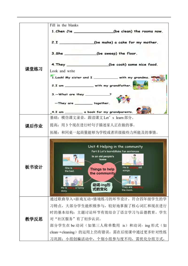 Unit4第5课时PartBLet&rsquo;slearn&Makefunsentences(教学设计)_4上-新英语人教PEP版（2025持续更新）_01.英语4上-教案+PPT课件+学习任务单+练习第1套齐全_2教案