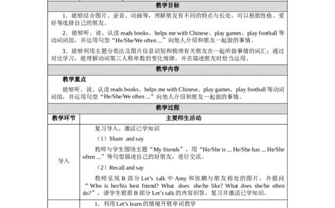 Unit2Lesson5_4上-新英语人教PEP版（2025持续更新）_04教案+教学计划_教案（表格）