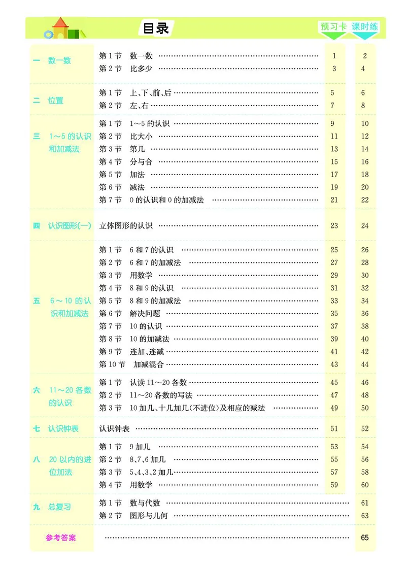 一年级数学上册人教版《七彩课堂》（预习+课课练）_1-6年级《七彩课堂》预习卡_1-6年级数学上册人教版《七彩课堂》（预习+课课练）