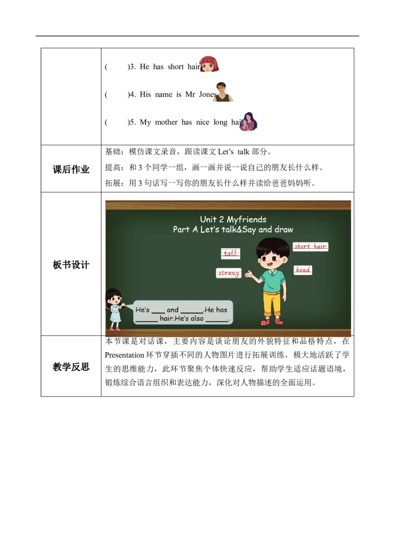 Unit2第1课时PartALet'stalk&Sayanddrawy(教学设计)_4上-新英语人教PEP版（2025持续更新）_01.英语4上-教案+PPT课件+学习任务单+练习第1套齐全_2教案