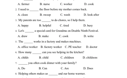 Unit1Helpingathome提升测试卷（含答案）_4上-新英语人教PEP版（2025持续更新）_07练习试卷_单元测试基础+培优（全）