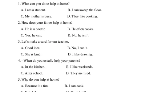 Unit1Helpingathome提升测试卷（含答案）_4上-新英语人教PEP版（2025持续更新）_07练习试卷_单元测试基础+培优（全）