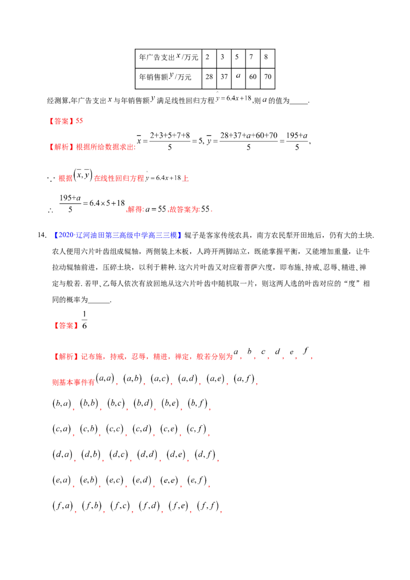 专题09概率与统计&mdash;&mdash;2020年高考真题和模拟题文科数学分项汇编（教师版含解析）_02高考数学_新高考复习资料_2022年新高考资料_2022年一轮复习各版本_1.新高考2022年高考数学一轮复习