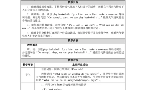Unit5Lesson5_4上-新英语人教PEP版（2025持续更新）_04教案+教学计划_教案（表格）