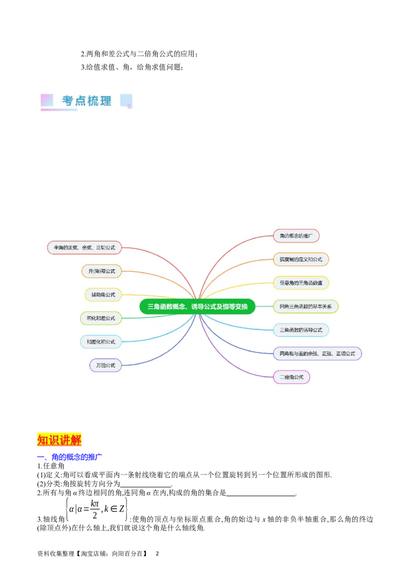 专题11三角函数概念、诱导公式及恒等变换（学生版）_02高考数学_通用版（老高考）复习资料_2024年复习资料_完备战2024年高考数学一轮复习考点帮（全国通用）_核心考点讲练