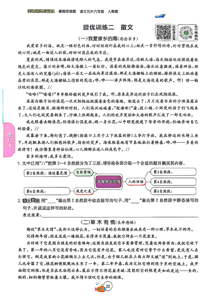 25版《实验班提优训练暑假衔接》语文5升6_25秋《实验班》系列_25版实验班语数英人教北师大苏教译林《暑假衔接》_实验班暑假衔接语文25年