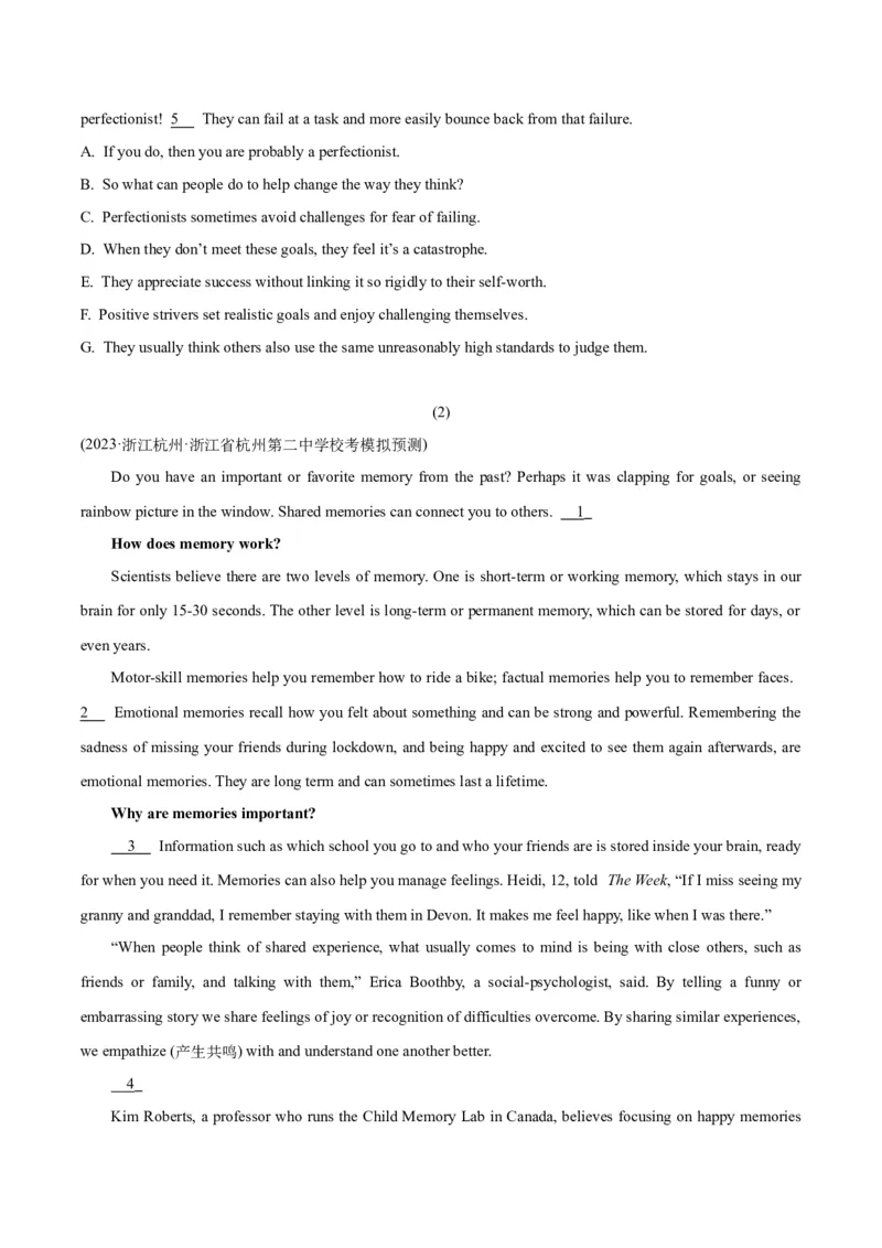 专题1.6阅读理解七选五（考情分析真题回顾最新模拟试题）（原卷版）_03高考英语_新高考复习资料_2024年新高考资料_二轮复习资料_第一部分阅读理解