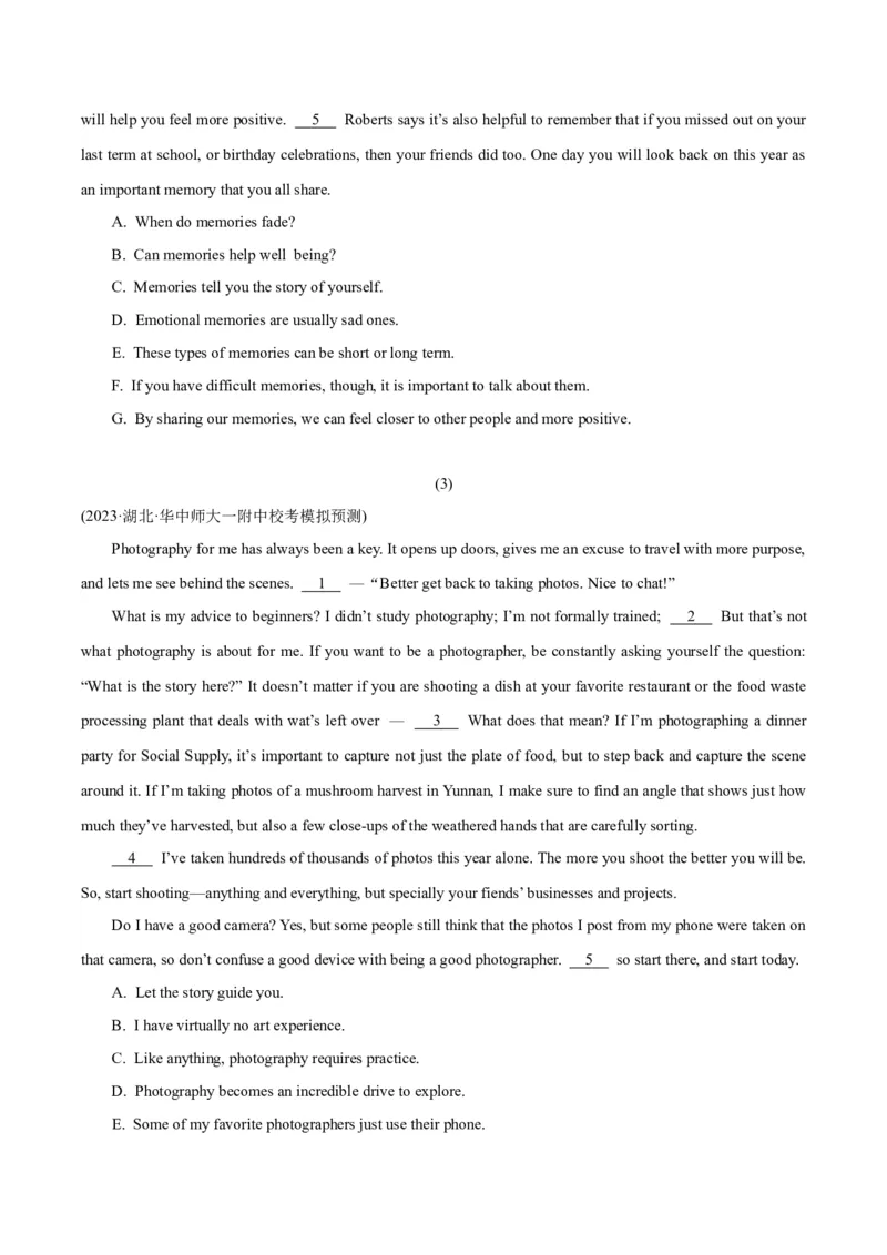 专题1.6阅读理解七选五（考情分析真题回顾最新模拟试题）（原卷版）_03高考英语_新高考复习资料_2024年新高考资料_二轮复习资料_第一部分阅读理解