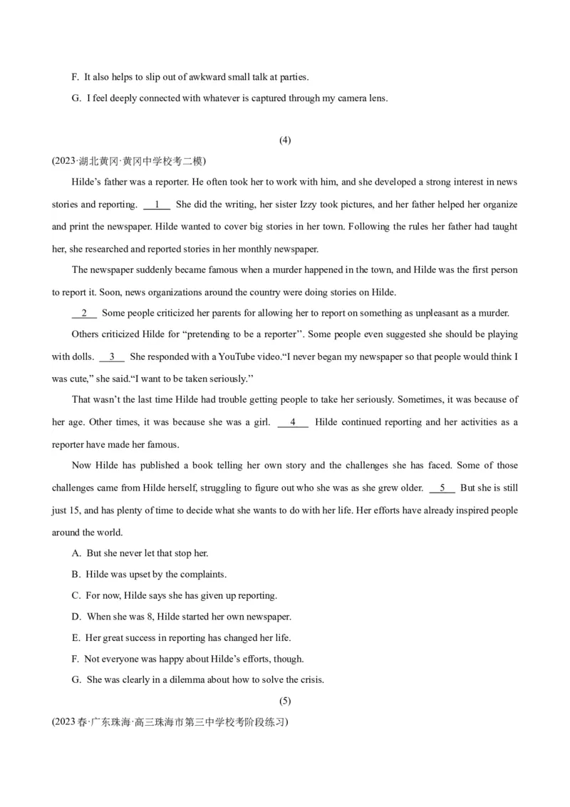 专题1.6阅读理解七选五（考情分析真题回顾最新模拟试题）（原卷版）_03高考英语_新高考复习资料_2024年新高考资料_二轮复习资料_第一部分阅读理解