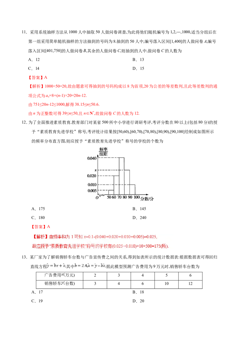 专题11统计-备战2019年高考数学（文）之纠错笔记系列（解析版）_02高考数学_新高考复习资料_2022年新高考资料_2022年一轮复习各版本_1.新高考2022年高考数学一轮复习_754