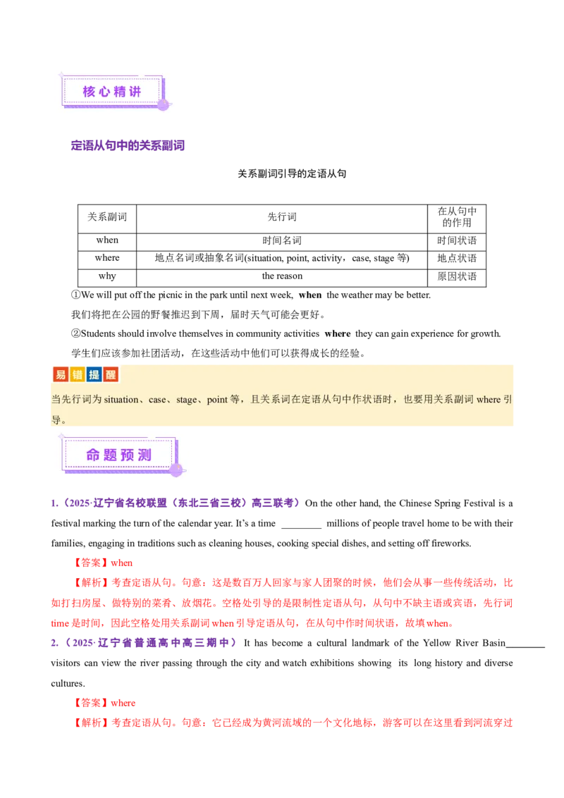 专题09定语从句（讲义）（解析版）_02高考数学_2025年新高考资料_二轮复习_01高考语文等多个文件_上好课2025年高考英语二轮复习讲练测（新高考通用）_第三部分语法知识