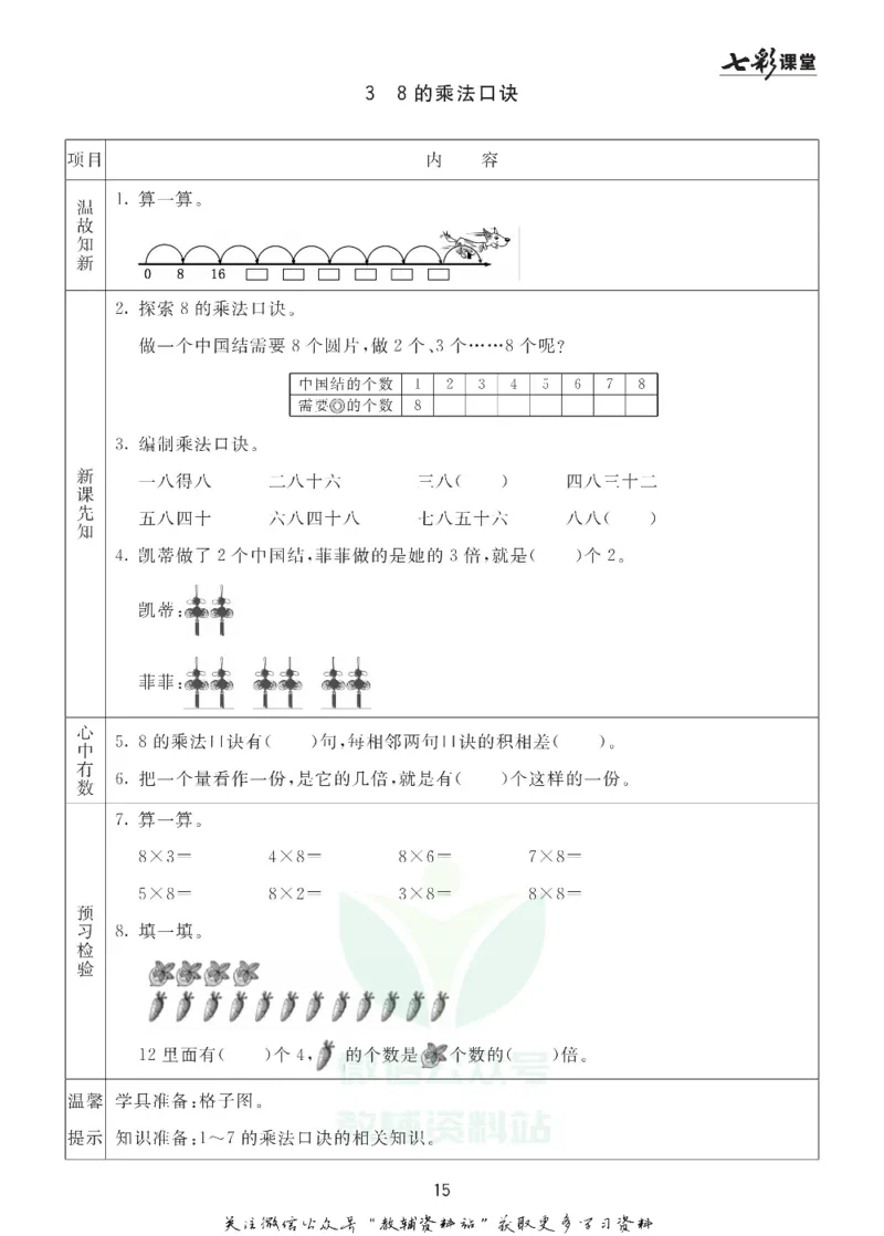 二年级数学上册青岛63制《七彩课堂》预习卡_1-6年级《七彩课堂》预习卡_1-6年级数学上册青岛63制《七彩课堂》预习卡