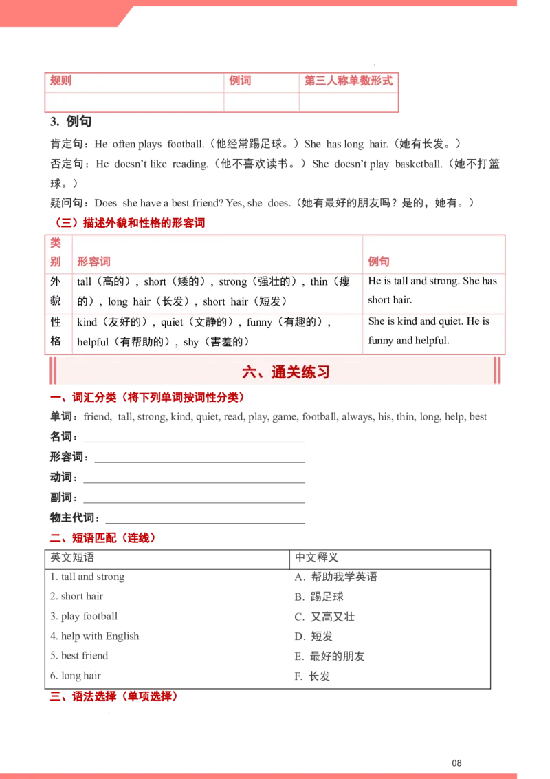 Unit2Myfriends(讲义）-2025-2026学年人教PEP版（2024）英语四年级上册_4上-新英语人教PEP版（2025持续更新）_05讲义_讲义新增（持续更新)