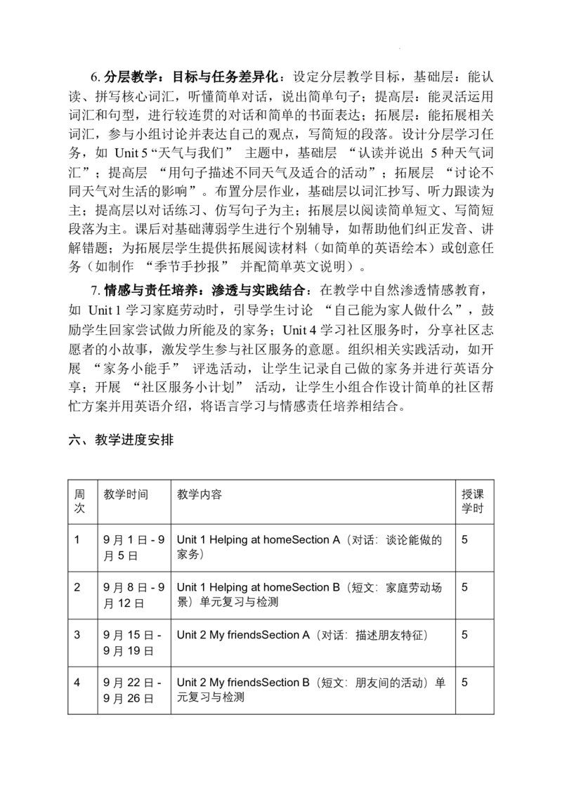 教学计划及进度表（知识清单）-2025-2026学年人教PEP版（2024）英语四年级上册_4上-新英语人教PEP版（2025持续更新）_04教案+教学计划_教学计划