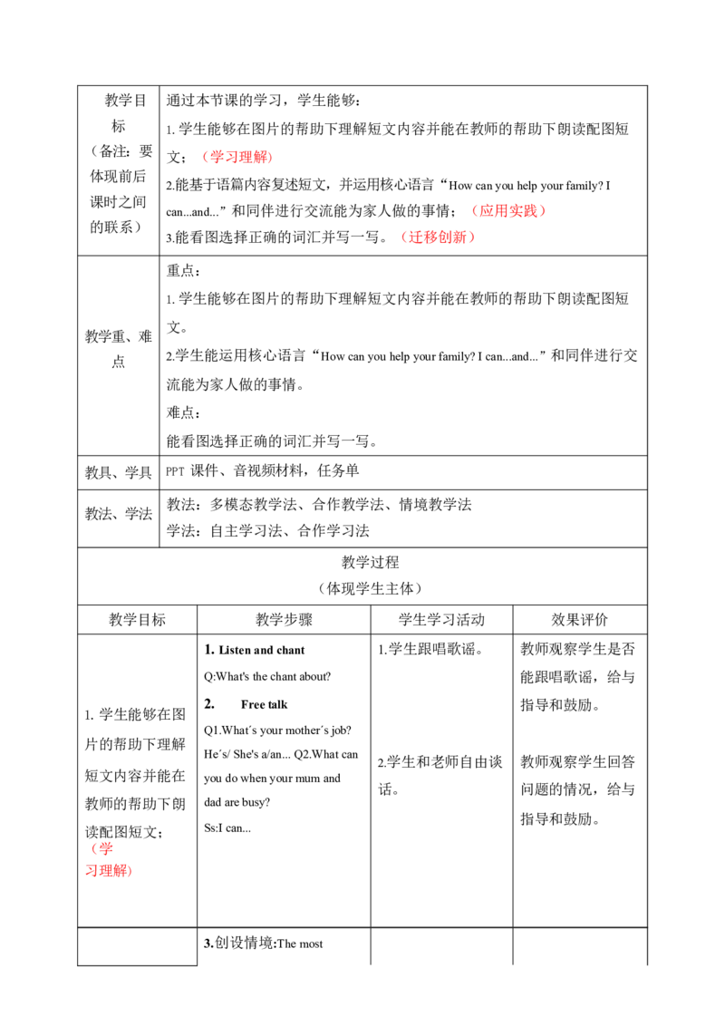 全册表格式单元整体教学设计_4上-新英语人教PEP版（2025持续更新）_04教案+教学计划