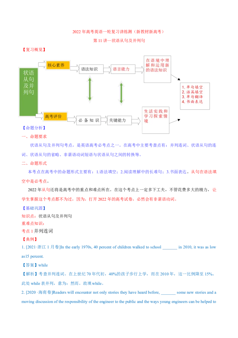 专题11状语从句及并列句第11讲-状语从句及并列句---2022年高考英语一轮复习讲练测（新教材新高考）（讲）（教师版）_03高考英语_新高考复习资料_2022年新高考资料