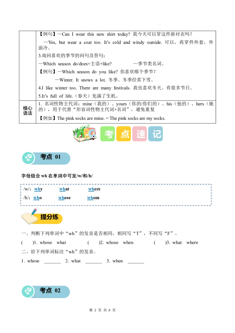 Unit6Changingfortheseasons(知识清单)_4上-新英语人教PEP版（2025持续更新）_09知识清单_知识清单（新增）