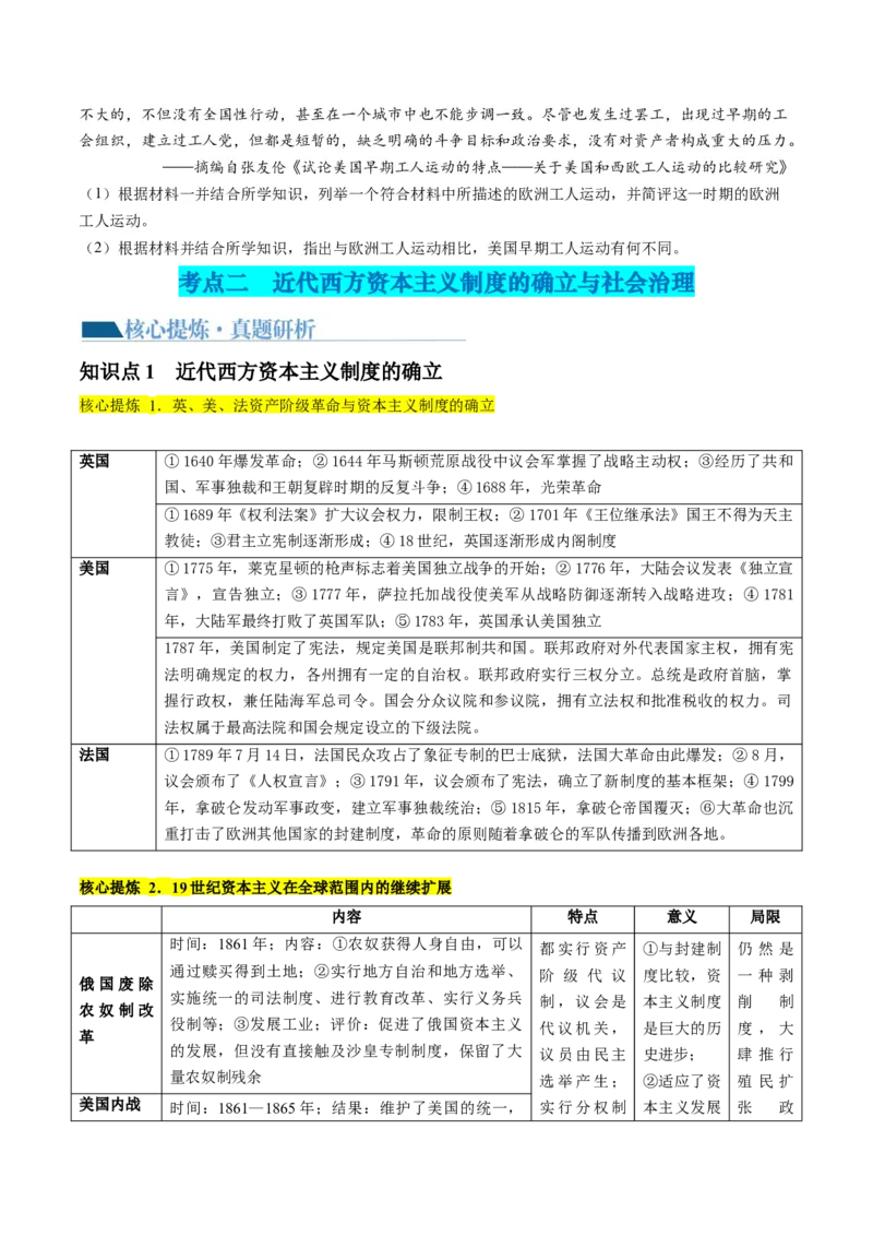 专题10资本主义制度的确立（讲义）（原卷版）_07高考历史_2024年新高考资料_2.2024二轮复习_2024年高考历史二轮复习讲练测（新教材新高考）