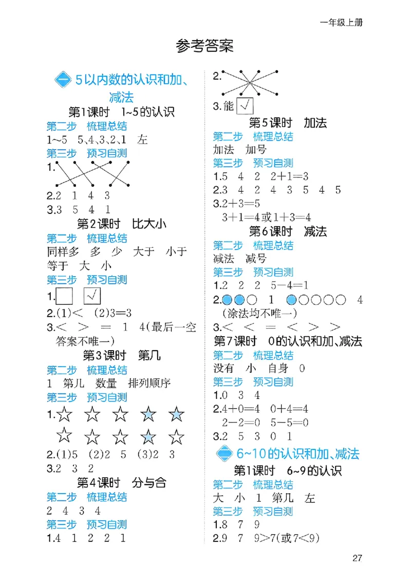 《三步预习单》一年级上册_25秋《一本》系列_25秋1-6年级数学上册人教版《一本三步预习单》