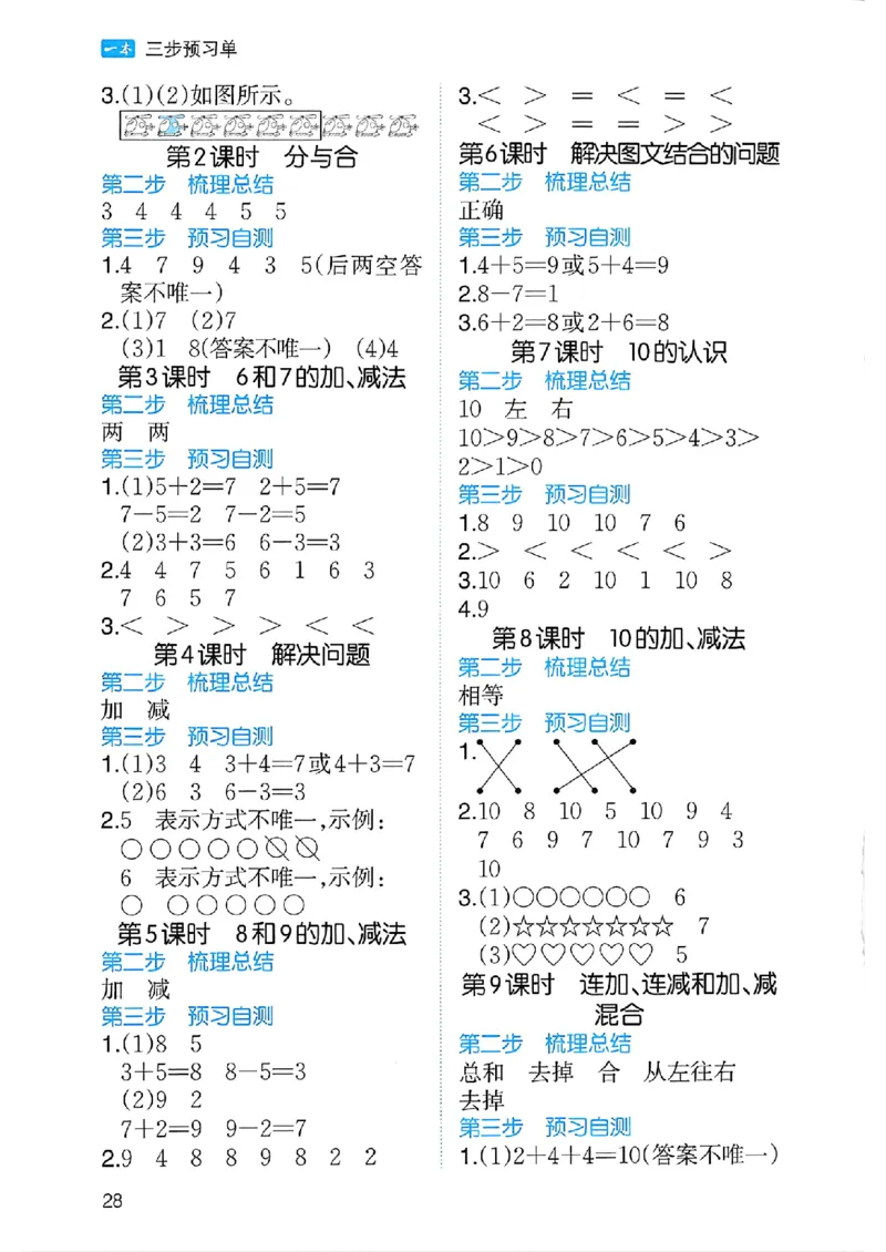 《三步预习单》一年级上册_25秋《一本》系列_25秋1-6年级数学上册人教版《一本三步预习单》