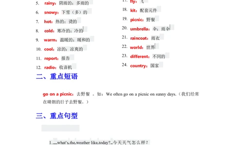 知识清单Unit5教师版_4上-新英语人教PEP版（2025持续更新）_09知识清单_知识清单