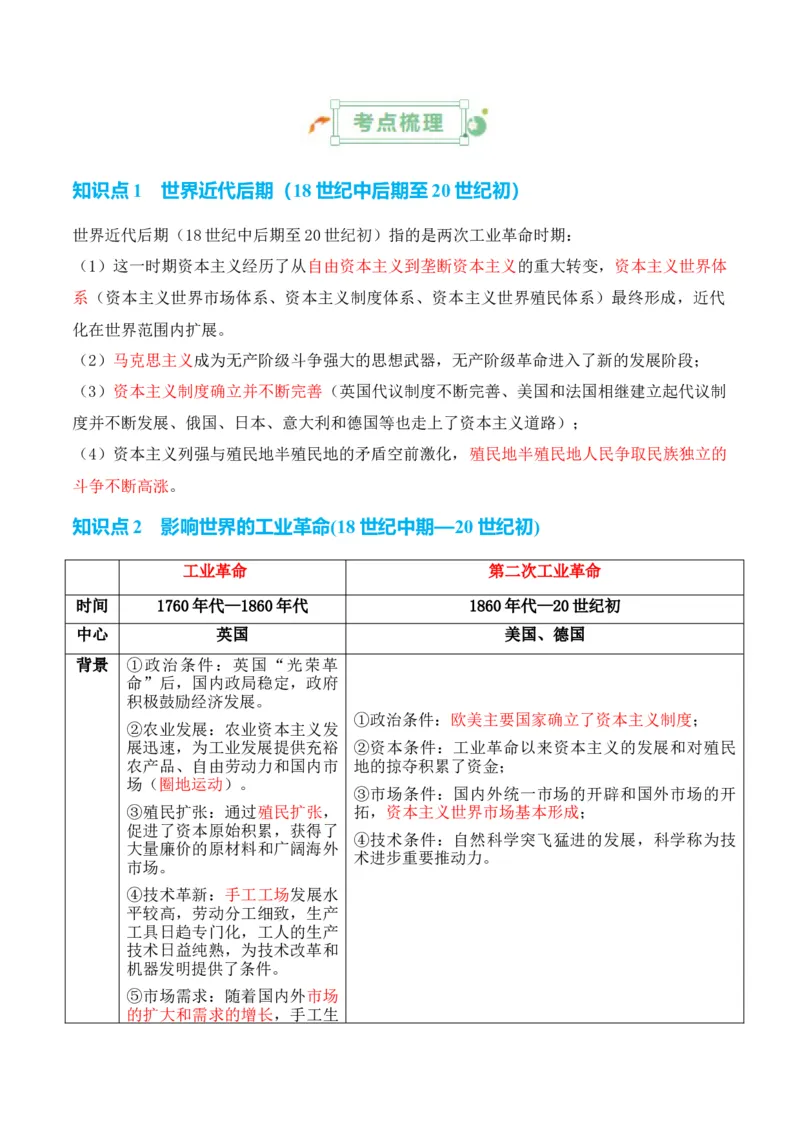 专题09++工业革命时期：近代后期的西方世界+-2025年高考历史一轮复习知识清单_07高考历史_2025年新高考资料_一轮复习_2025年高考历史一轮复习知识清单（完结）