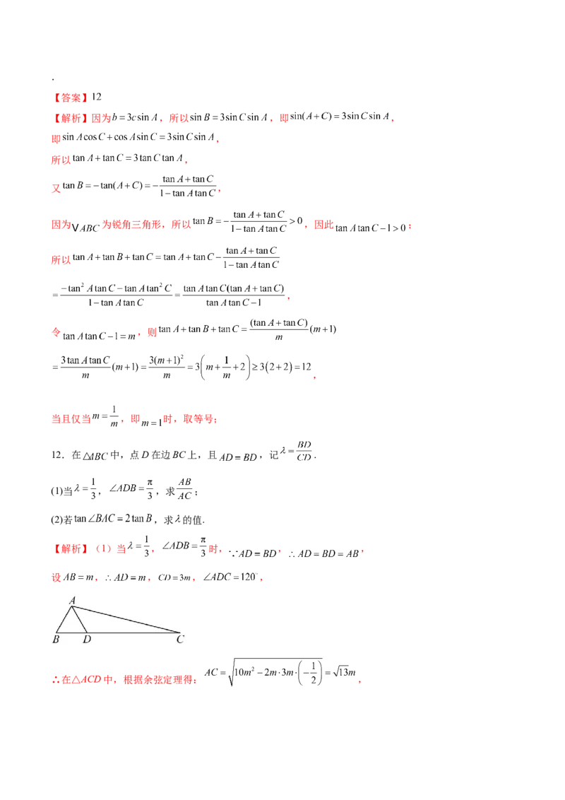 专题10正余弦定理在解三角形中的高级灵活应用与最值问题（练习）（解析版）_02高考数学_2025年新高考资料_二轮复习_01高考语文等多个文件