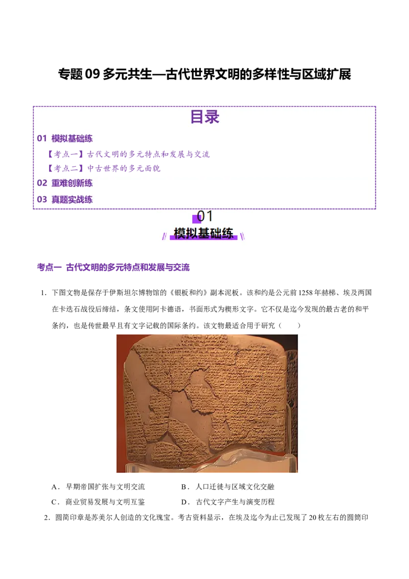专题09多元共生&mdash;古代世界文明的多样性与区域扩展（练习）（原卷版）_07高考历史_2025年新高考资料_二轮复习_01高考语文等多个文件