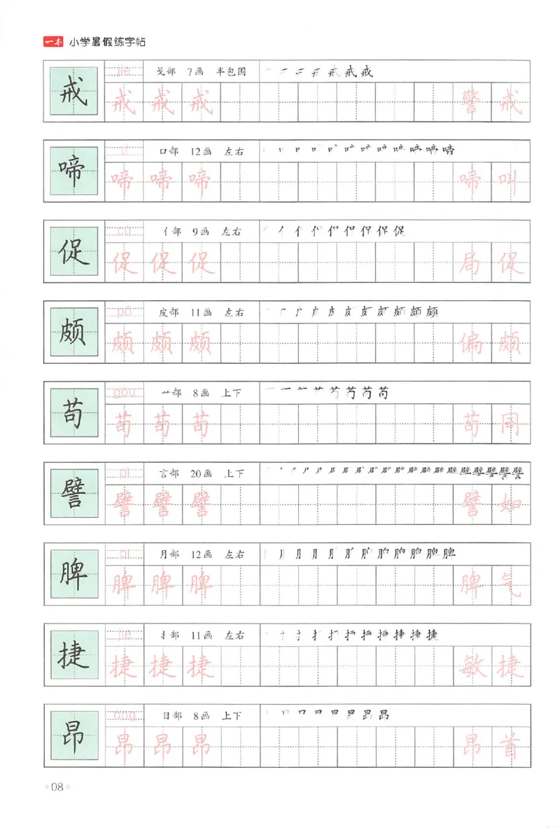 四升五年级25版《一本小学语文暑假练字帖》_25秋《一本》系列_25秋《一本暑假练字帖》