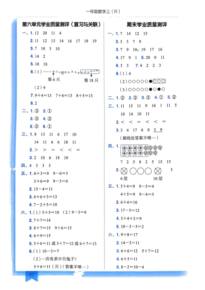 一年级数学上册人教版《黄冈小状元作业本》答案解析_25秋《黄冈小状元》系列_25秋1-6年级数学上册人教版《黄冈小状元作业本》（有答案）_答案