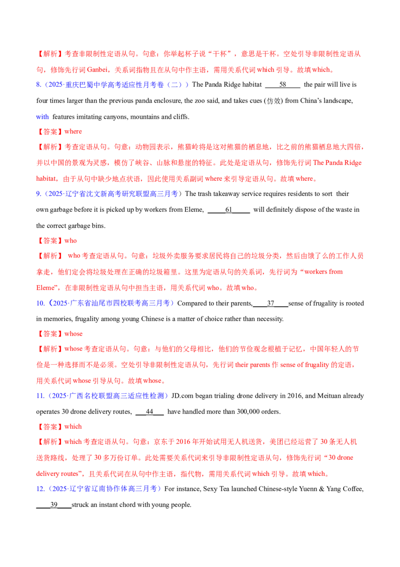 专题09定语从句（练习）（解析版）_02高考数学_2025年新高考资料_二轮复习_01高考语文等多个文件_上好课2025年高考英语二轮复习讲练测（新高考通用）_第三部分语法知识