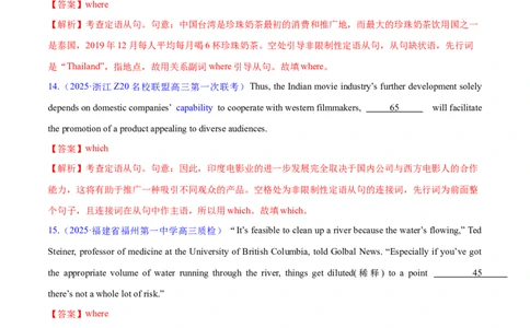 专题09定语从句（练习）（解析版）_02高考数学_2025年新高考资料_二轮复习_01高考语文等多个文件_上好课2025年高考英语二轮复习讲练测（新高考通用）_第三部分语法知识