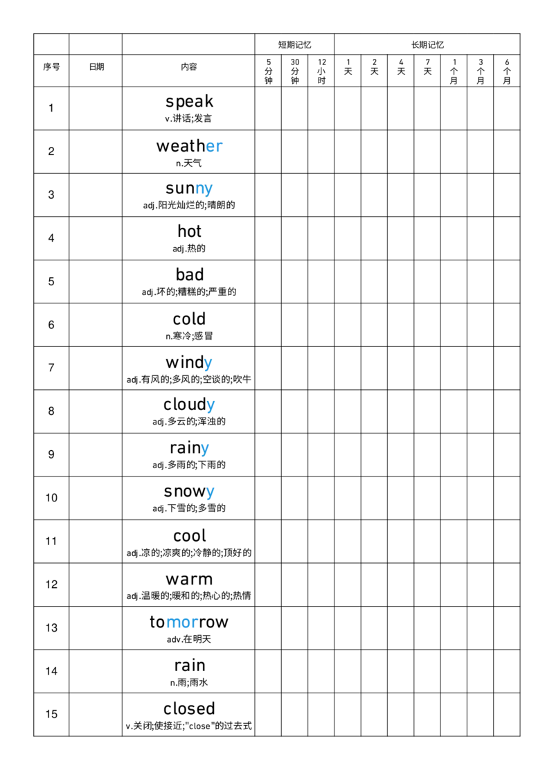 单词背诵默写-艾宾浩斯记忆表_4上-新英语人教PEP版（2025持续更新）_08单词表+字帖等_合并版_单词背诵默写