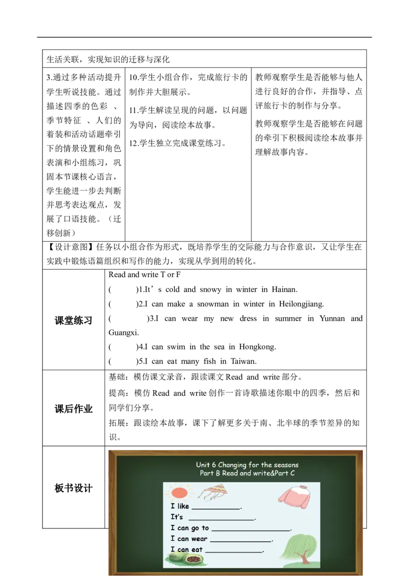 Unit6第6课时PartBReadandwrite&PartC(教学设计)_4上-新英语人教PEP版（2025持续更新）_01.英语4上-教案+PPT课件+学习任务单+练习第1套齐全_2教案