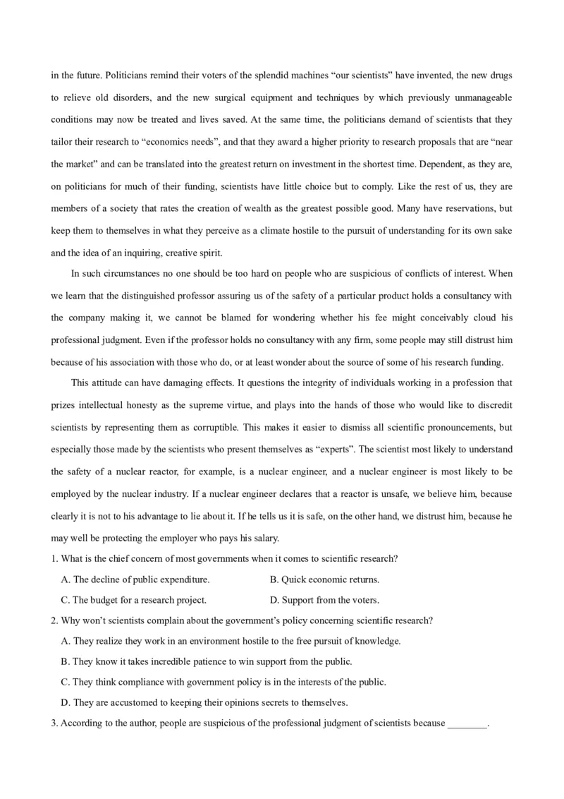 专题1.4阅读理解议论文（考情分析真题回顾最新模拟试题）（原卷版）_03高考英语_新高考复习资料_2024年新高考资料_二轮复习资料_第一部分阅读理解