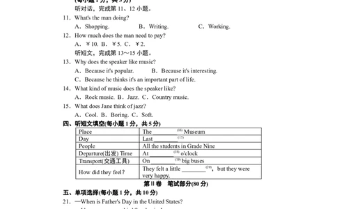 第二学期期末测试卷_人教版英语八年级下册_2026春人教版英语八年级下册资料_人教八下（旧版）_07.英语8下-试题_期末试卷_人教版八年级下册英语期末测试_06（含听力，附答案）